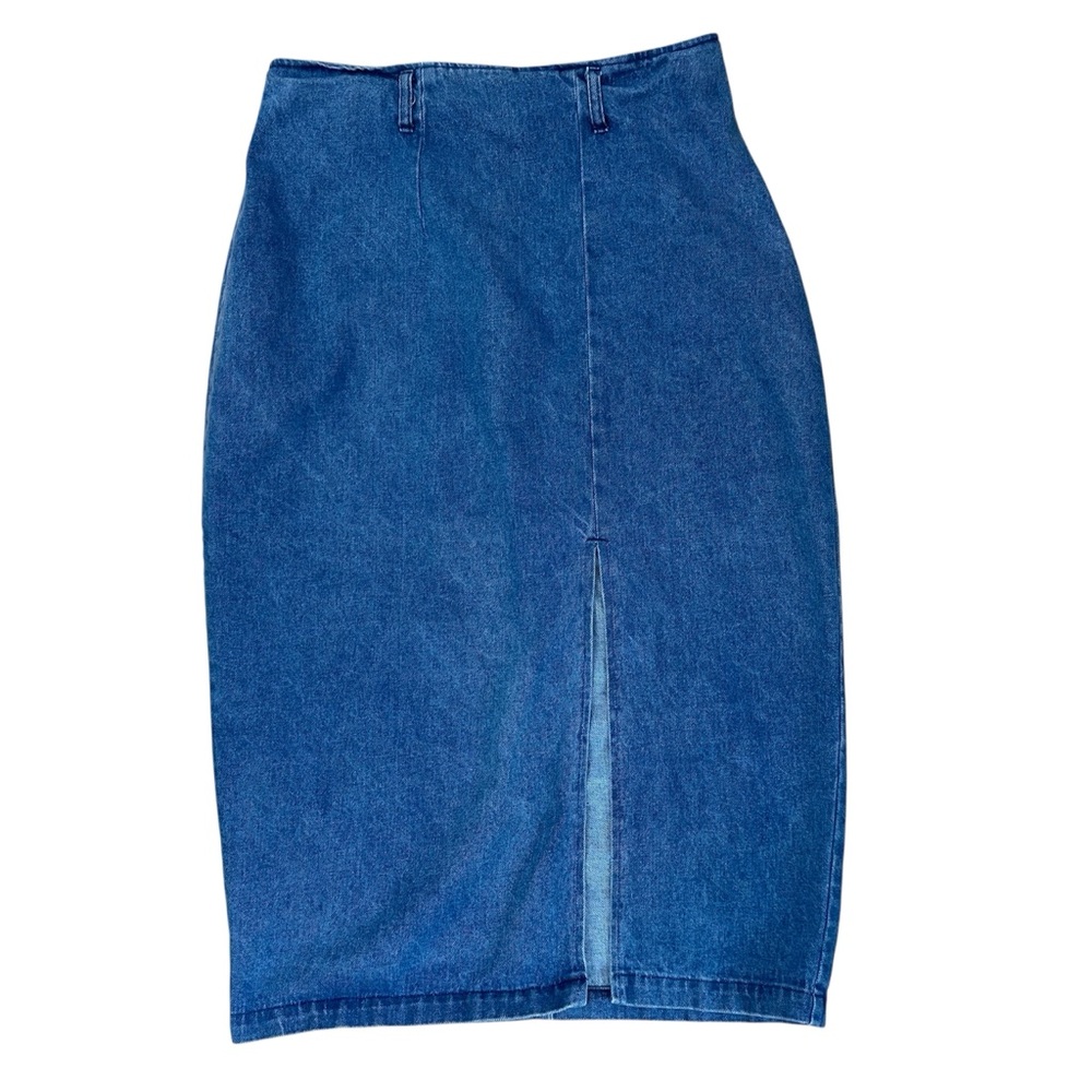 Denim Midi Skirt 16 Blue Jean Slit High Waist Casual Classic Americana Y2K 90s